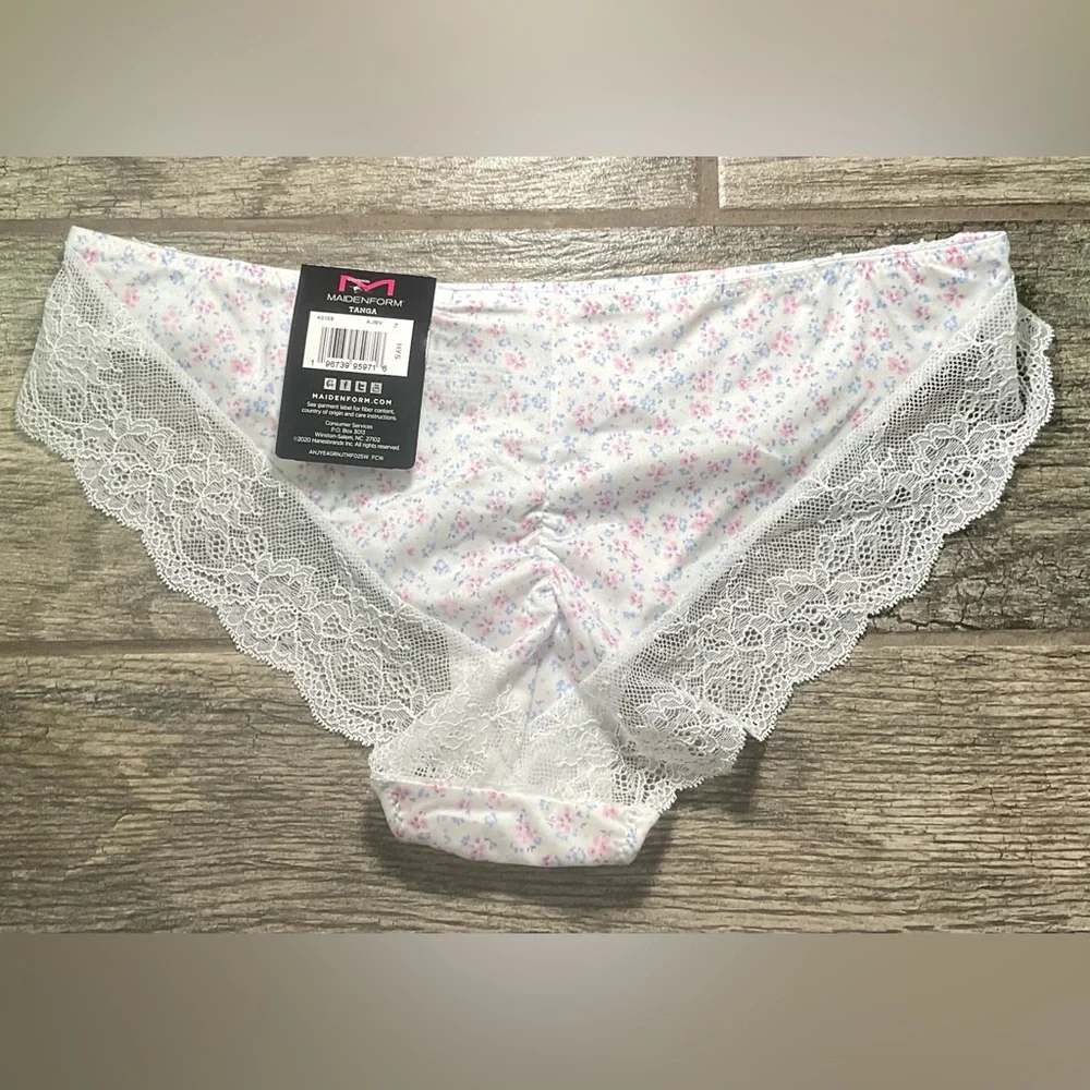 New Maidenform Comfort Devotion tanga panties size L/7 White ditsy Design - Picture 2 of 2